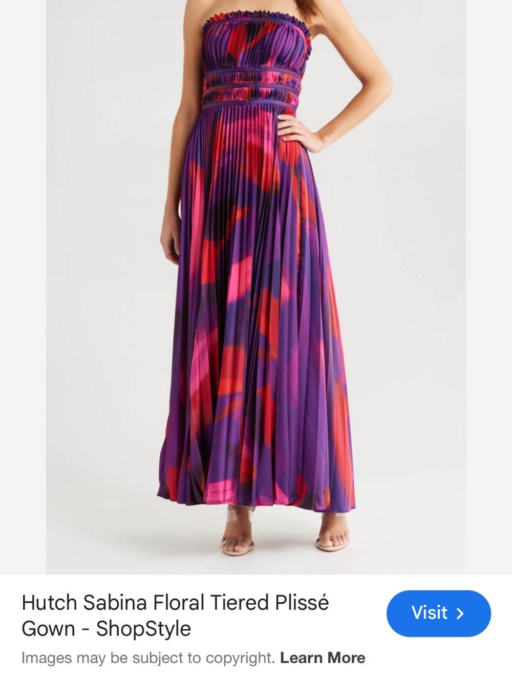 Hutch Strapless Pleated Maxi Skirt in Purple, Pink & Red Floral